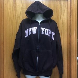 Brown and Pink “New York” zipper hoodie